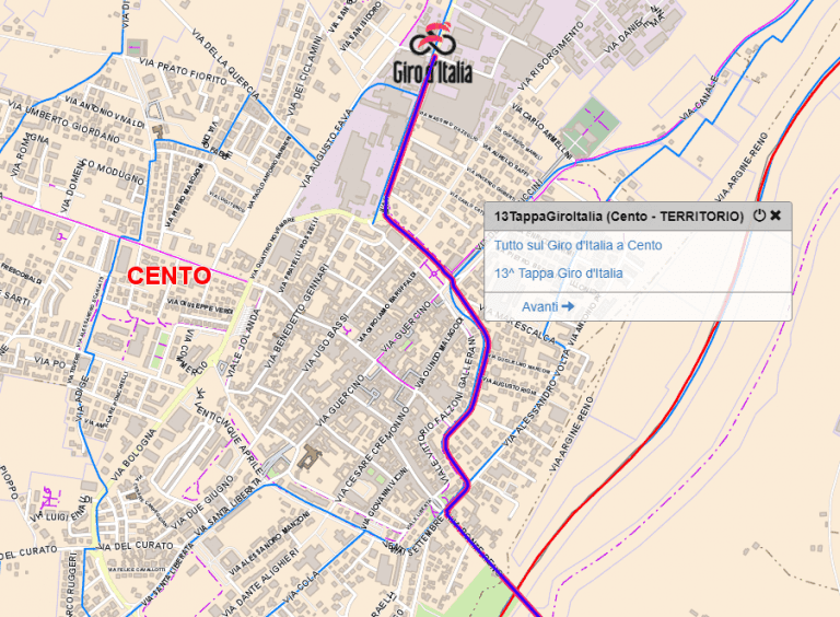 Percorso giro ditalia cento
